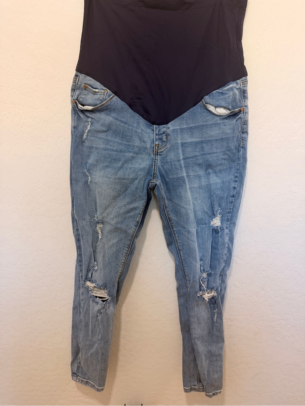 Maternity pink blush 1X Distressed Light Blue Jeans stretchy pregnancy